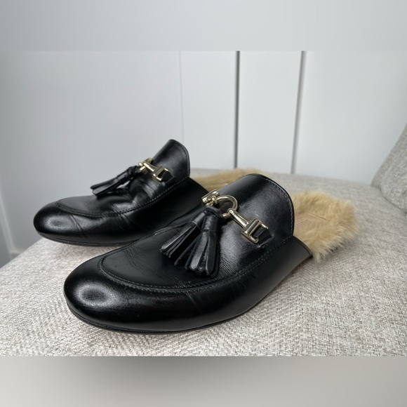 Summit White Mountain Italy Women Mule Faux Fur Size 39 Black Leather - Picture 1 of 5
